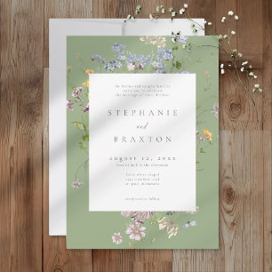 Sage Wildflower Garden Elegant Wedding Invitation
