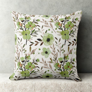 Sage Wildflower Throw Pillow Farmhouse Decor 