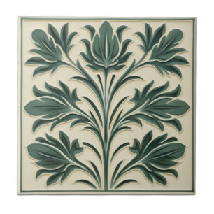 Sage William De Morgan Style Ceramic Tile