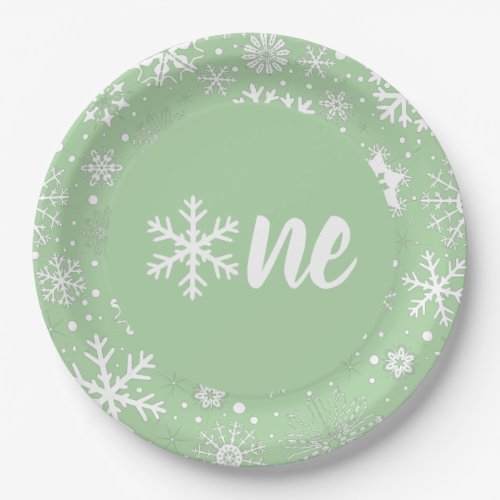 Sage Winter First Birthday Snowflake One Plates