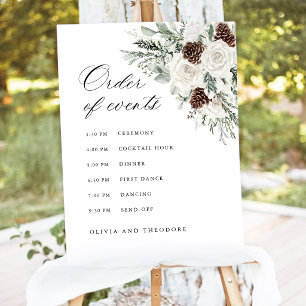 Sage Winter Pine Order of Events Wedding Sign