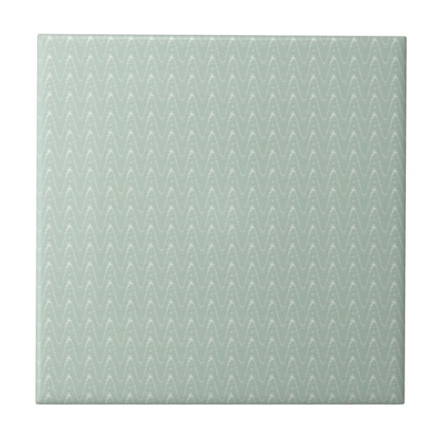 Sage with White Wavy Print Ceramic Tile (Front)