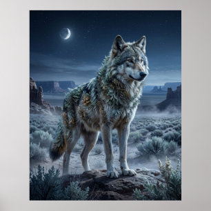 Sage Wolf Desert Moon Poster