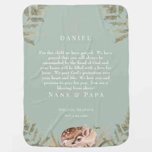 Sage Woodland Animal Prayer for Child Baby Blanket