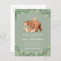 Sage Woodland Greenery Forest Animals Baby Shower Invitation Postcard