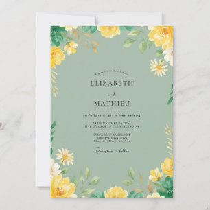 Sage Yellow Wildflower Wedding Invitation