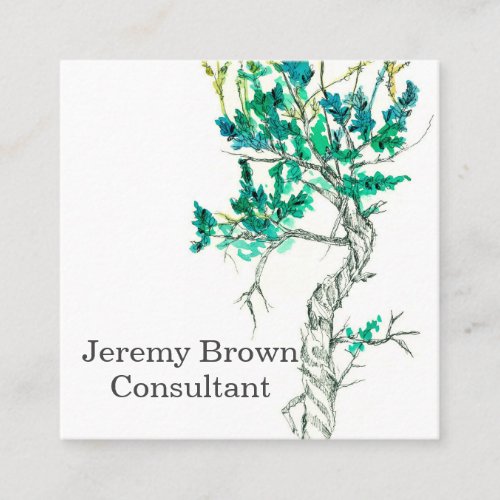 Sagebrush Ink Green Watercolor Botanical Plant Square Business Card