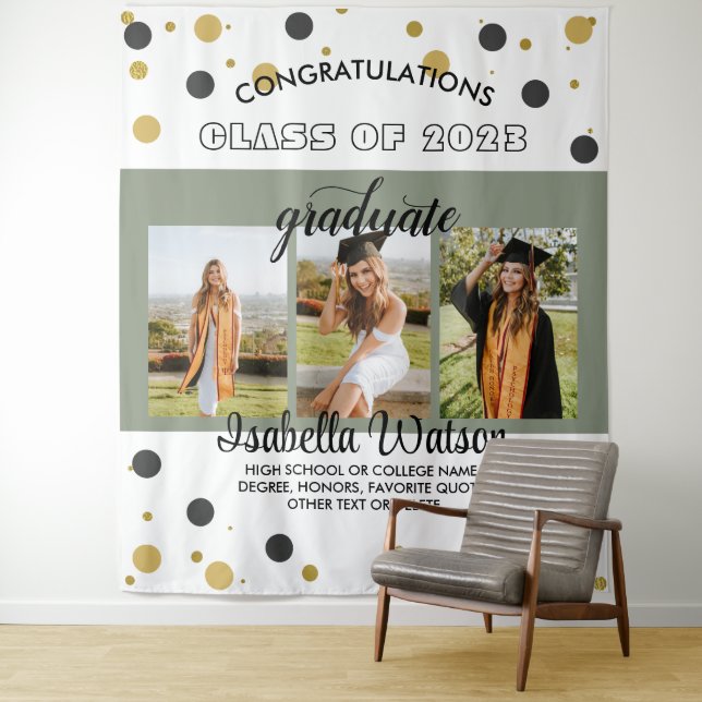 SageGreen Large 3 Photos Graduation Party Backdrop (In Situ)