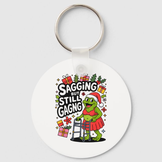 Sagging But Still Gagging Funny Christmas Frog Hol Keychain (Front)