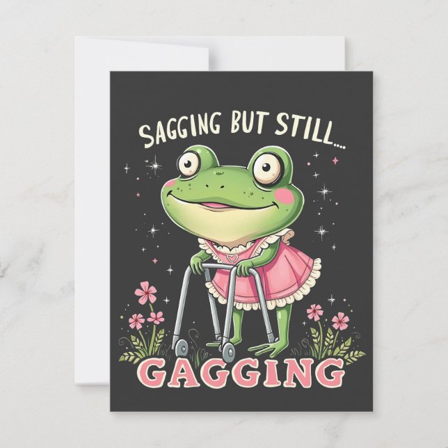 Sagging but still gagging Funny Mothers Day Frog  Note Card (Front)