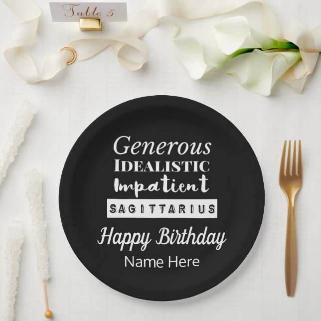 Saggittarius Zodiac Fun Characteristics Birthday Paper Plates (Wedding)