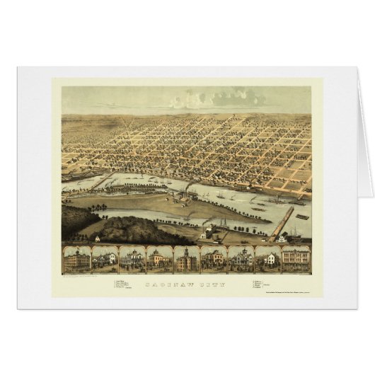 Saginaw, MI Panoramic Map - 1867 Cards (Front Horizontal)
