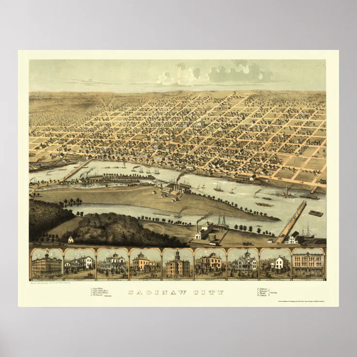 Saginaw, Mi Panoramic Map - 1867 Poster 