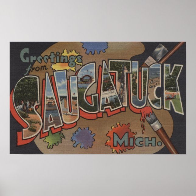 Saginaw, Michigan - Large Letter Scenes Poster (Front)