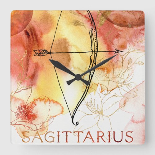 Sagittarius archer orange gold planets zodiac square wall clock