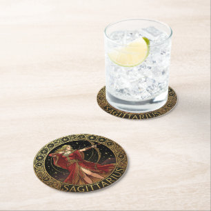 Sagittarius Archer Zodiac Female Symbol Round Paper Coaster