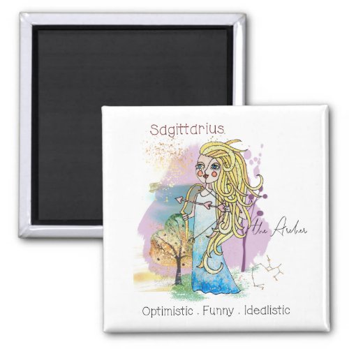 Sagittarius Archer Zodiac Whimsical Girl Mystical Magnet