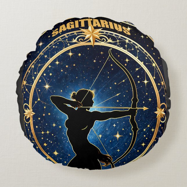 Sagittarius astrology sign round pillow (Front)