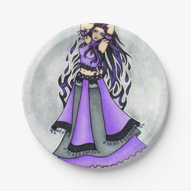 Sagittarius Belly Dancer Purple Paper Plates (Front)