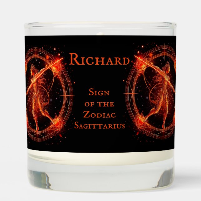 Sagittarius Birthday Gift Add Name Sandalwood Scented Candle (Front)