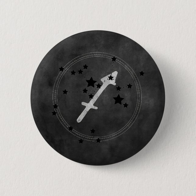 Sagittarius black & silver constellation zodiac button (Front)