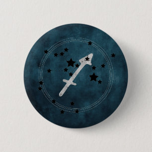 Sagittarius black & silver constellation zodiac button