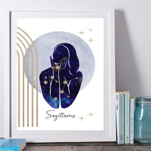 Sagittarius Blue Feminine Zodiac Design Poster