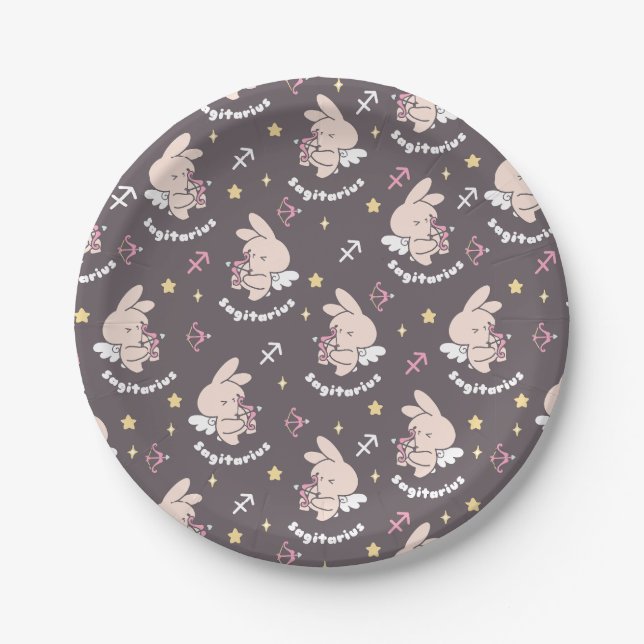 Sagittarius Bunny Pattern: Love's Cosmic Dance II Paper Plates (Front)