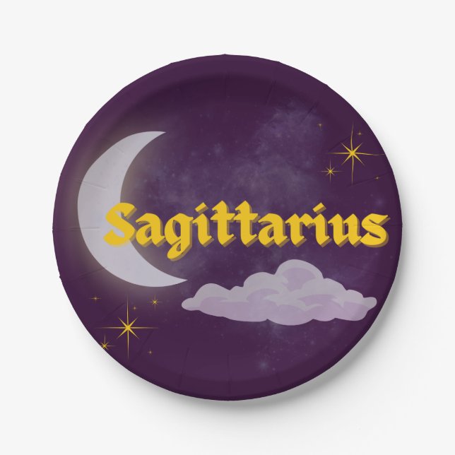 Sagittarius Celestial Moon Cloud Stars Astrology Paper Plates (Front)
