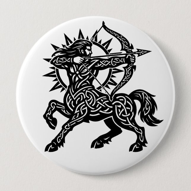 Sagittarius Centaur Archer — Mythic Zodiac Inkwork Button (Front)