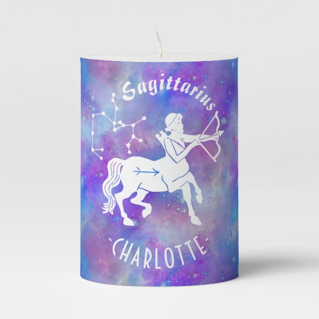 Sagittarius Centaur Constellation Stars Birthday Pillar Candle (Front)