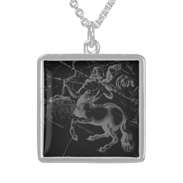 Sagittarius Constellation Classy Hevelius Engaving Sterling Silver Necklace (Front)