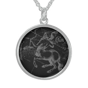 Sagittarius Constellation Classy Hevelius Engaving Sterling Silver Necklace