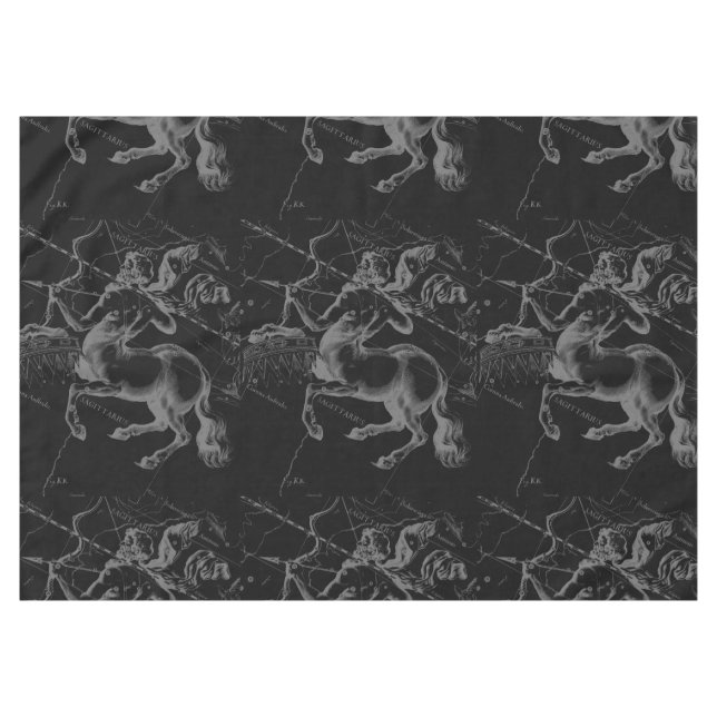 Sagittarius Constellation Hevelius 1690 on black Tablecloth (Front (Horizontal))