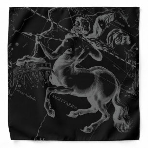 Sagittarius Constellation Hevelius Map on Black Bandana