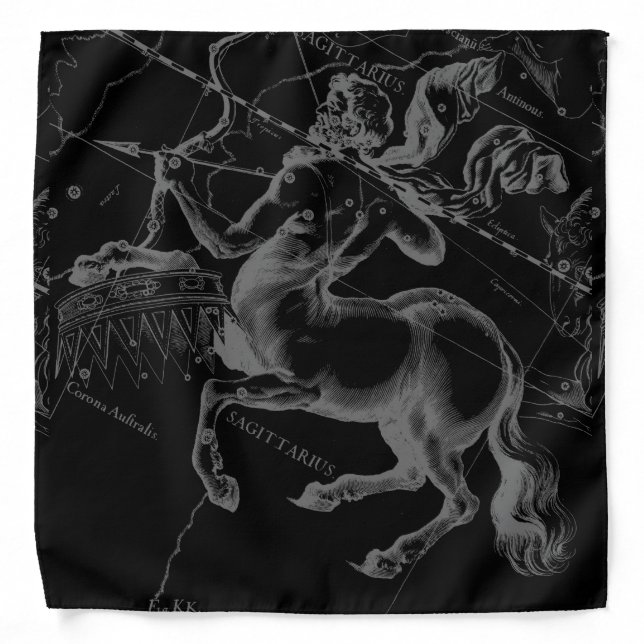Sagittarius Constellation Hevelius Map on Black Bandana (Front)