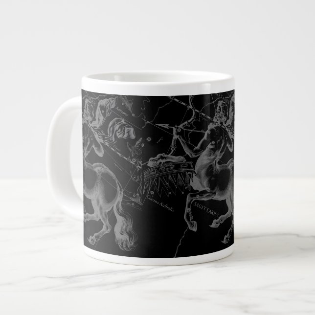 Sagittarius Constellation Hevelius Map on Black Giant Coffee Mug (Front Left)