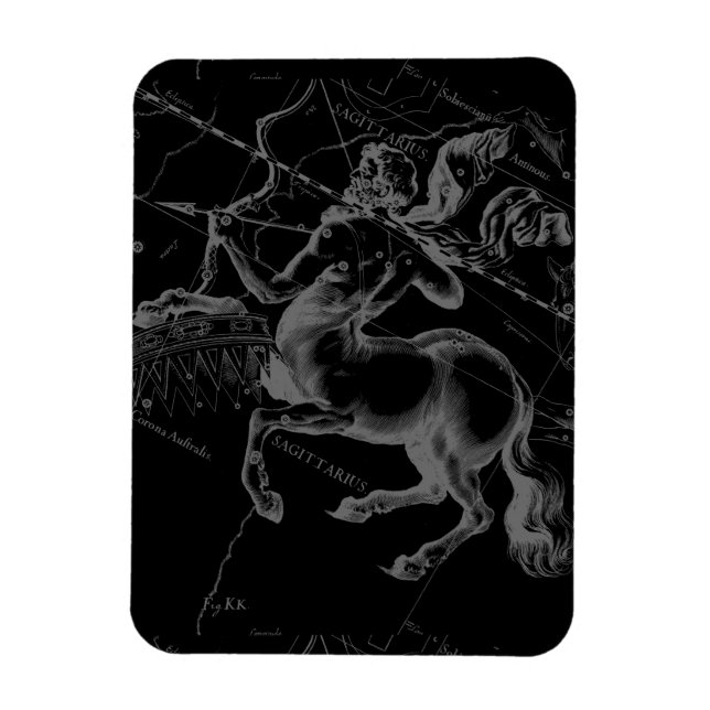 Sagittarius Constellation Hevelius Map on Black Magnet (Vertical)