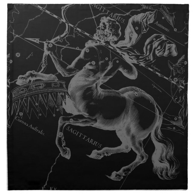 Sagittarius Constellation Hevelius Map on Black Napkin (Front)