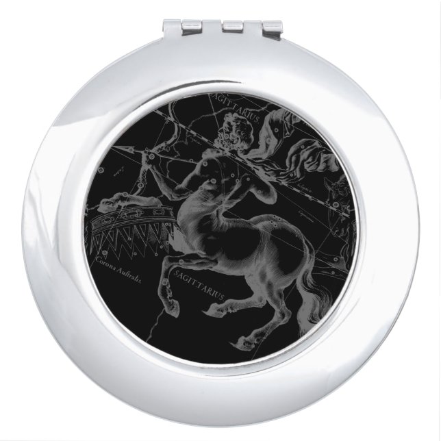 Sagittarius Constellation Hevelius Map on Black Vanity Mirror (Front)