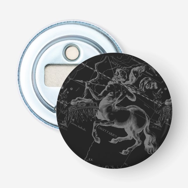 Sagittarius Constellation Map by Hevelius on Black Bottle Opener (Front)
