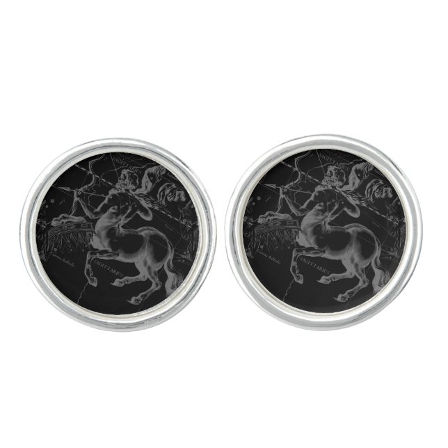 Sagittarius Constellation Map by Hevelius on Black Cufflinks (Front)