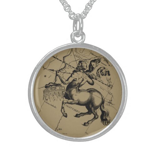 Sagittarius Constellation Map by Hevelius Sterling Silver Necklace