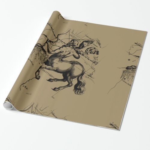 Sagittarius Constellation Map Engraving Hevelius Wrapping Paper