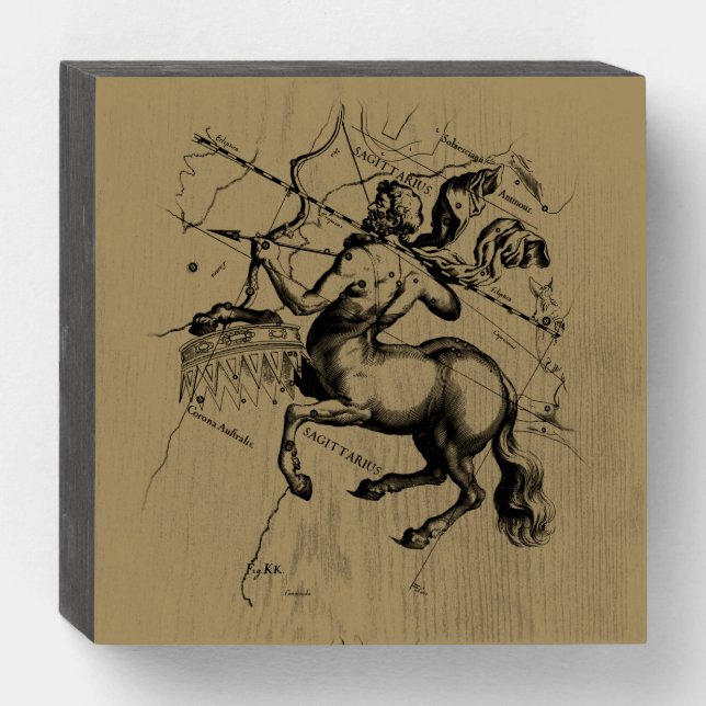 Sagittarius Constellation Map Hevelius 1690 Wooden Box Sign (Front Horizontal)