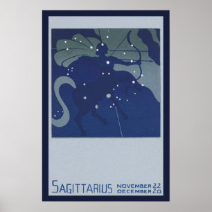 Sagittarius Constellation Vintage Zodiac Astrology Poster