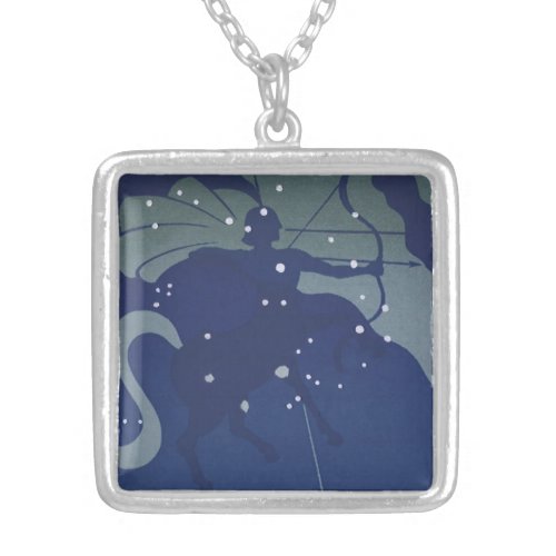 Sagittarius Constellation Vintage Zodiac Astrology Silver Plated Necklace
