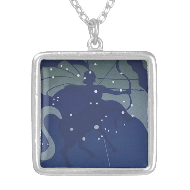 Sagittarius Constellation Vintage Zodiac Astrology Silver Plated Necklace (Front)