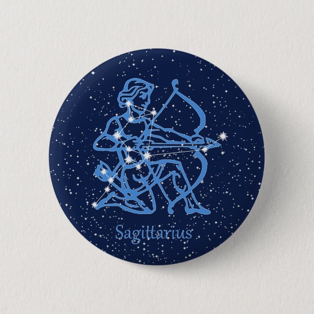 Sagittarius Constellation & Zodiac Sign with Stars Button (Front)
