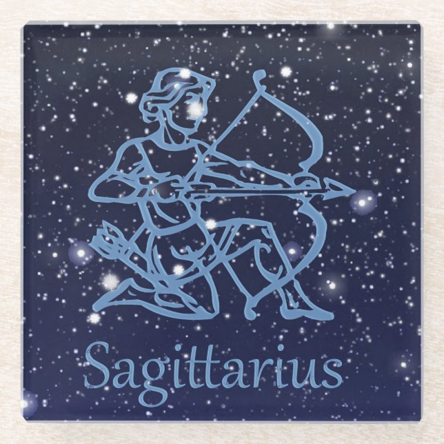 Sagittarius Constellation & Zodiac Sign with Stars Glass Coaster (Front)